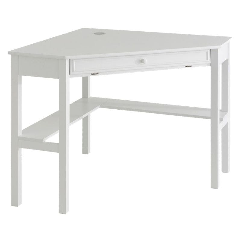 Modern White Wooden Corner Desk with Keyboard Tray and Drawer