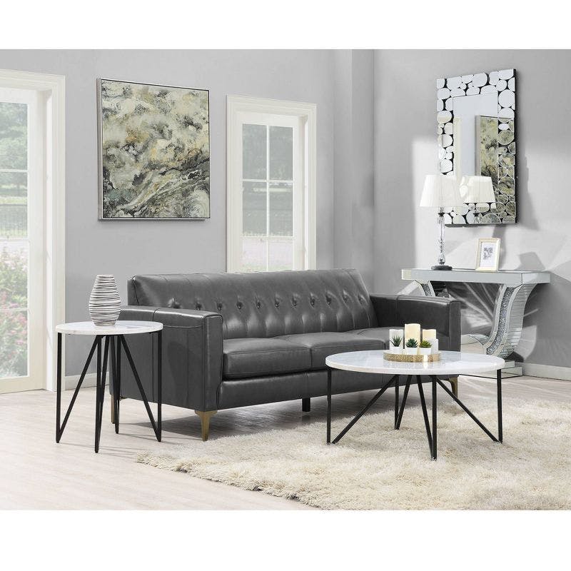 Kinsler Chic White Marble & Black Metal Coffee and End Table Set