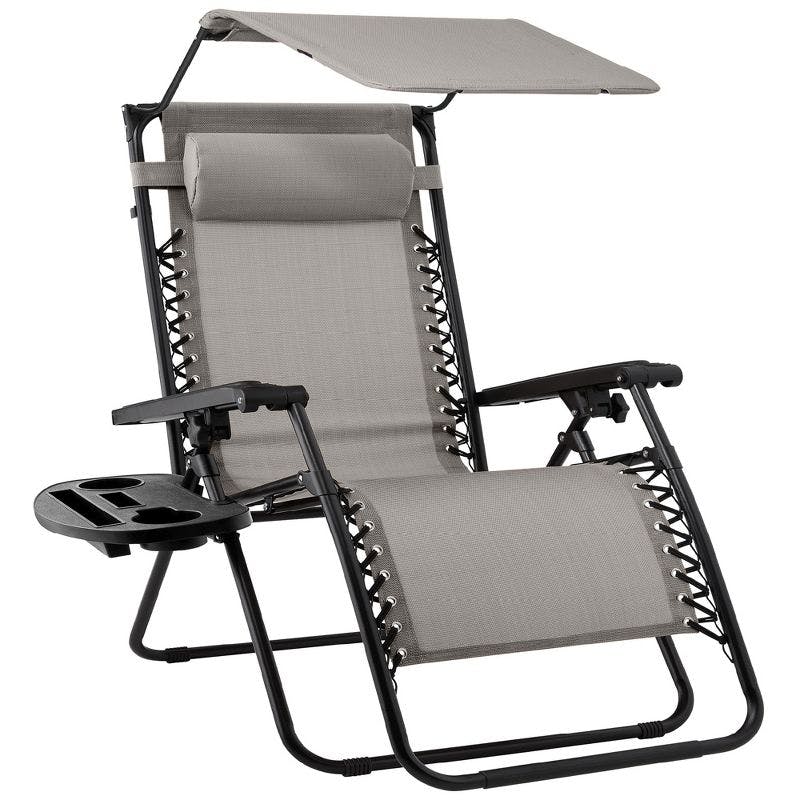 Ice Gray Zero Gravity Outdoor Lounger with Canopy and Side Tray