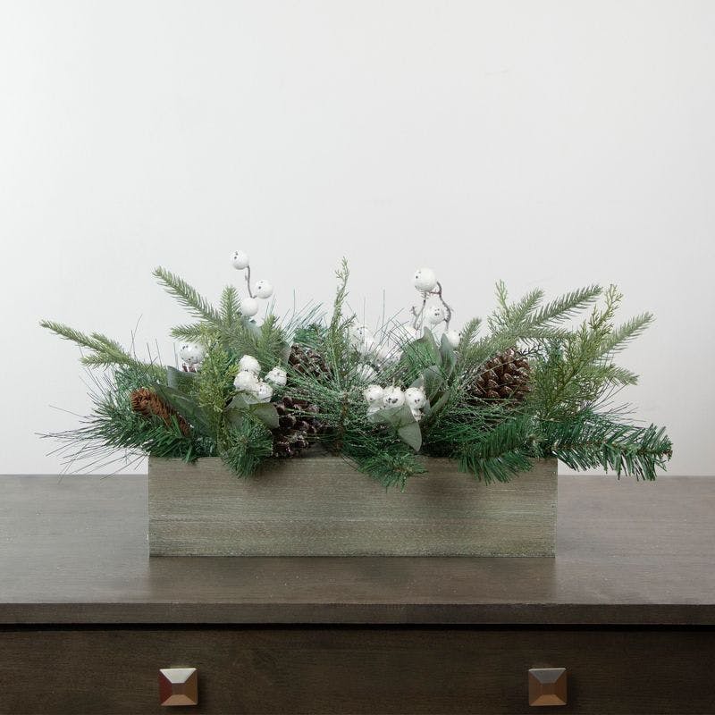 Festive Winter Elegance Potted Pine & Berry Tabletop Arrangement