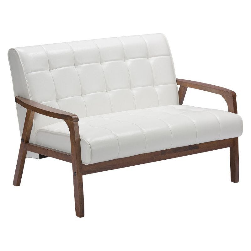 Mid-Century Flared Arm White Faux Leather Loveseat