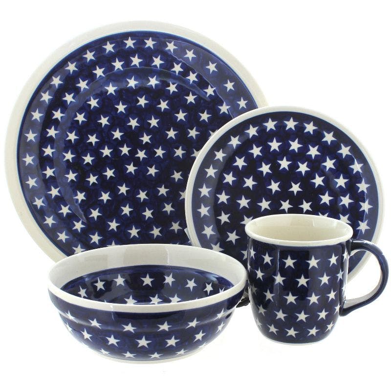 Cobalt Blue Floral Ceramic 4-Piece Polish Dinnerware Set