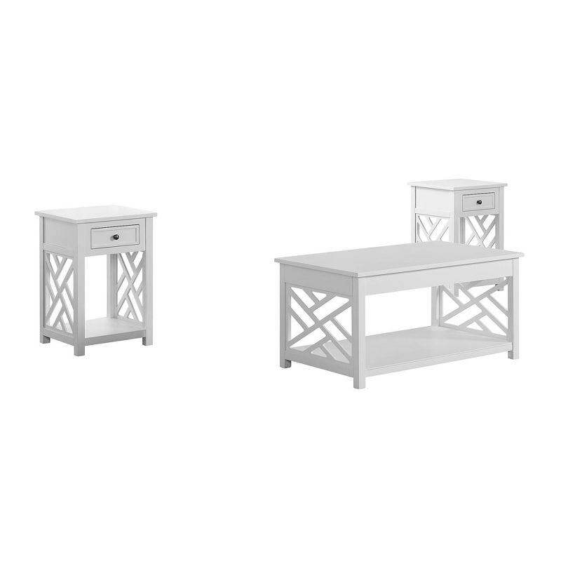 Middlebury 3-Piece Pine Wood Coffee & End Table Set in Crisp White