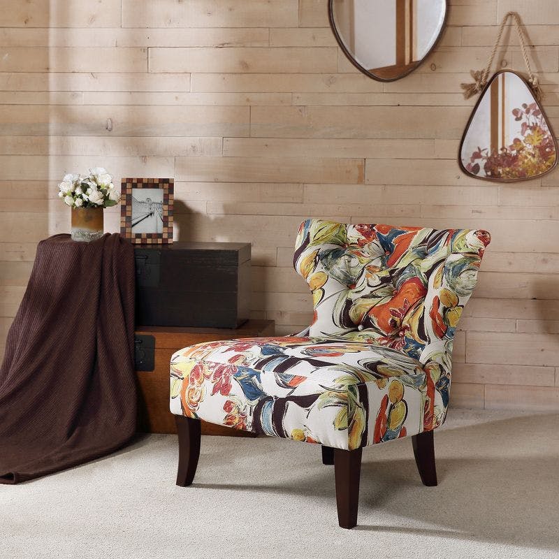Erika Hourglass Tufted Armless Accent Chair in Multi