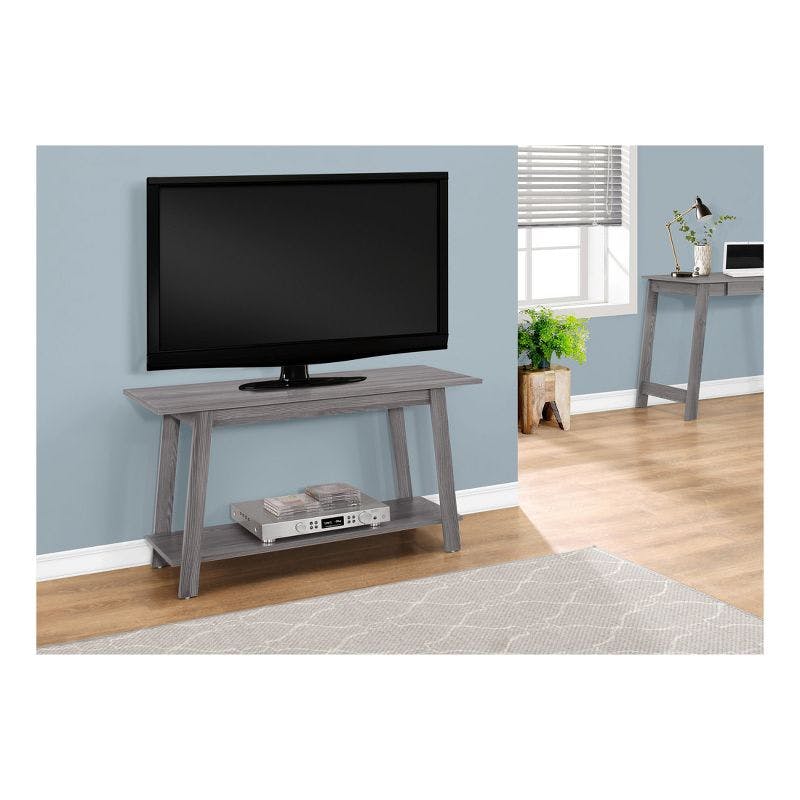 Transitional 42" Gray Laminate TV Stand with Open Shelving