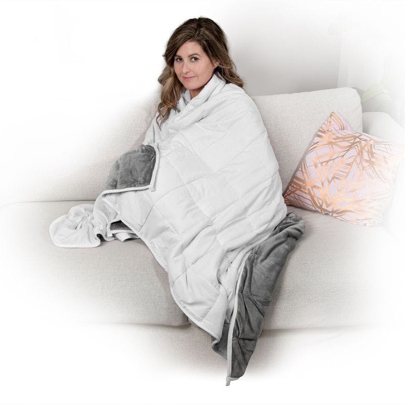 Reversible Luxe Fleece 12lb Weighted Blanket in Grey/White