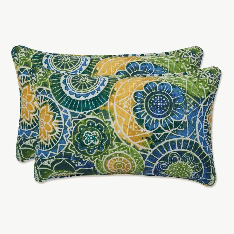 Omnia Lagoon Watercolor Mandala Outdoor Lumbar Pillow Set