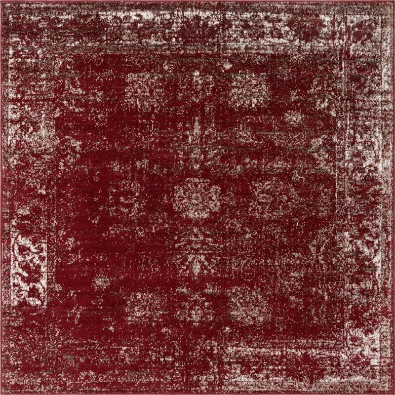 Burgundy Synthetic Square Stain-Resistant Easy-Care Rug