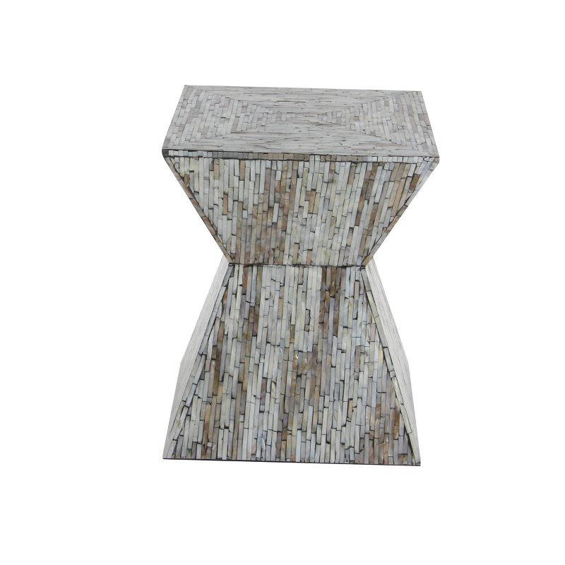 Handcrafted Shell Inlay Wooden Accent Table - Black and Gray