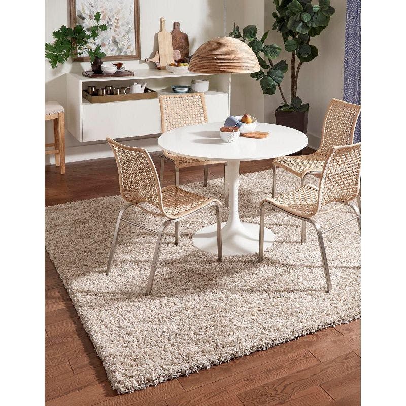 Taupe Square Soft Shag Synthetic Area Rug for Easy Care