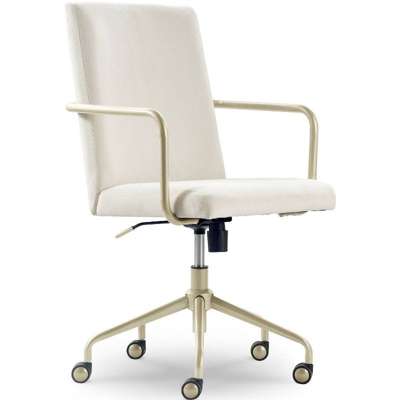 Mid-Century Modern Velvet Cream High-Back Executive Swivel Chair