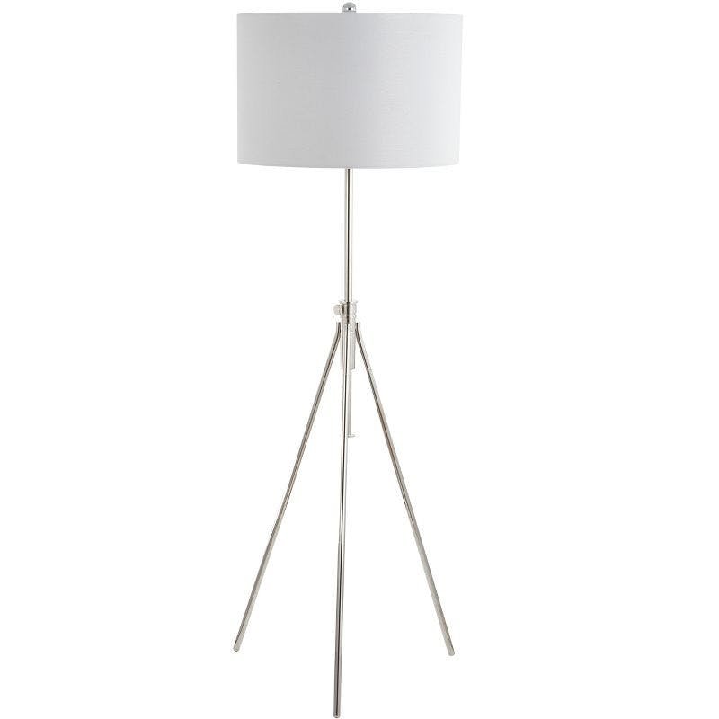 Cipriana Adjustable Nickel Tripod Floor Lamp with White Shade
