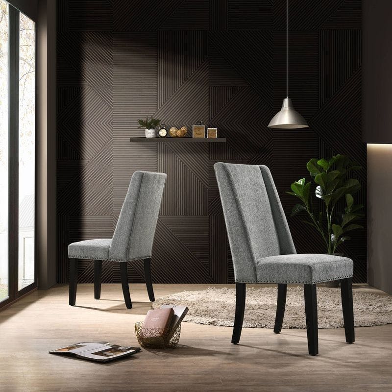 Espresso Wood & Charcoal Velvet High-Back Side Chair, Set of 2