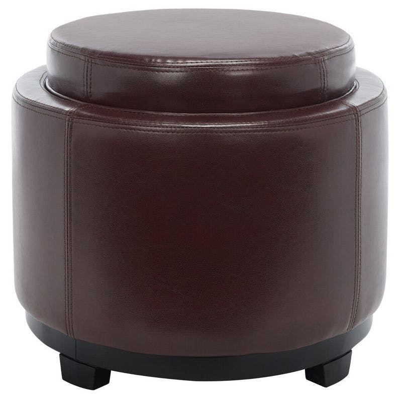 Transitional Cordovan Round Ottoman with Storage Tray
