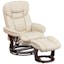 Beige Faux Leather Swivel Recliner with Mahogany Wood Base and Ottoman