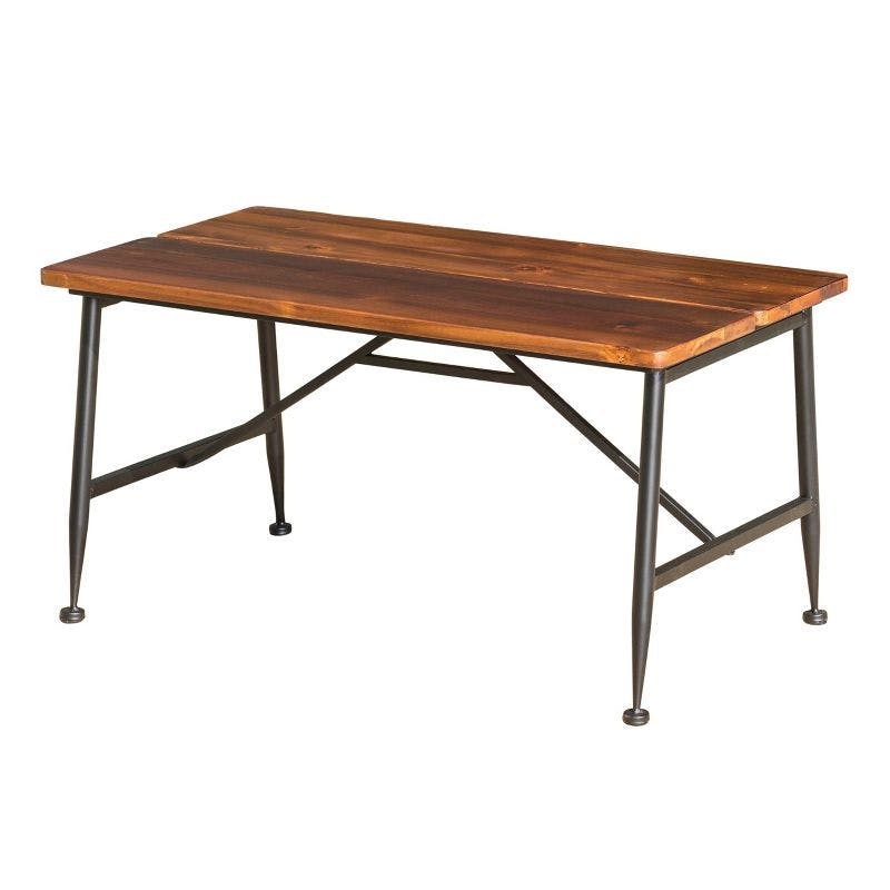Sleek Antique Acacia Wood and Black Iron Patio Coffee Table