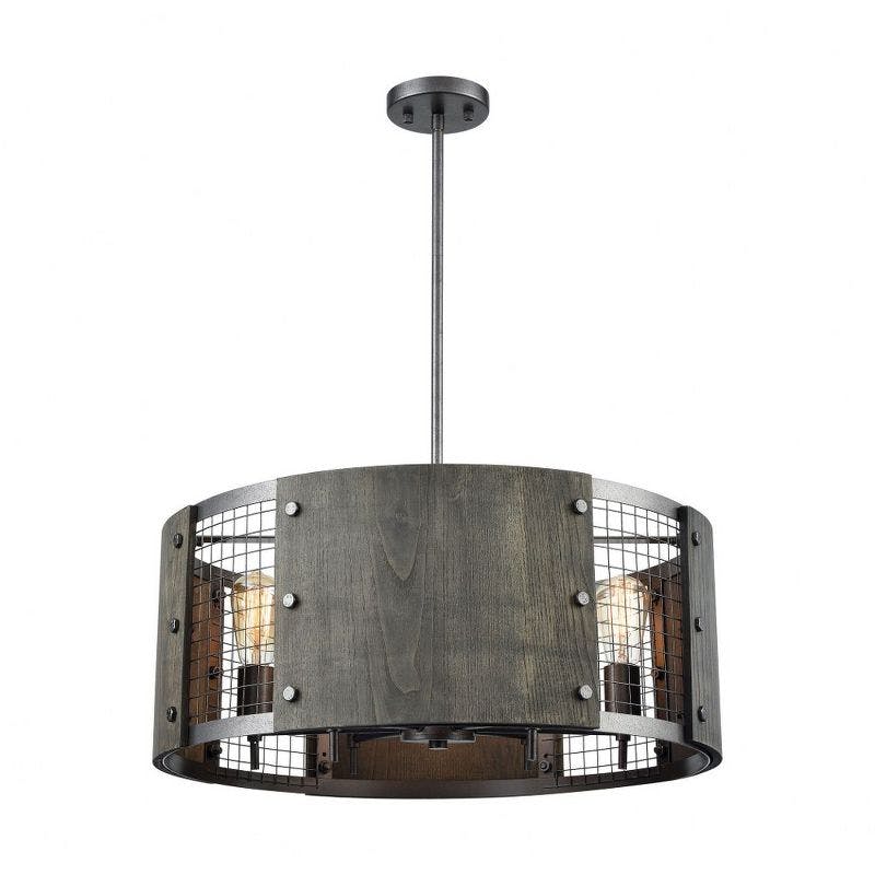 Ash Gray Industrial Drum Chandelier with Wire Mesh - 6 Light
