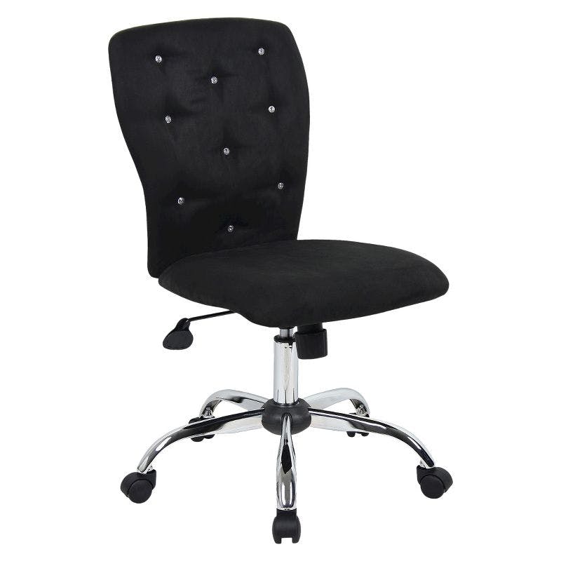 Tiffany Modern Swivel Office Chair with Crystal Tufting - Black