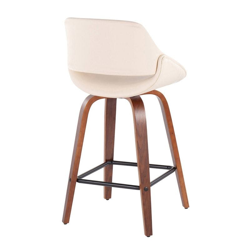 Walnut and Cream Swivel Counter Stool with Black Metal Accents