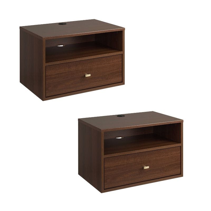 Cherry Laminated Floating Nightstand with Drawer and Open Shelf