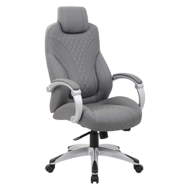Executive Gray Leatherette High-Back Swivel Office Chair with Fixed Arms
