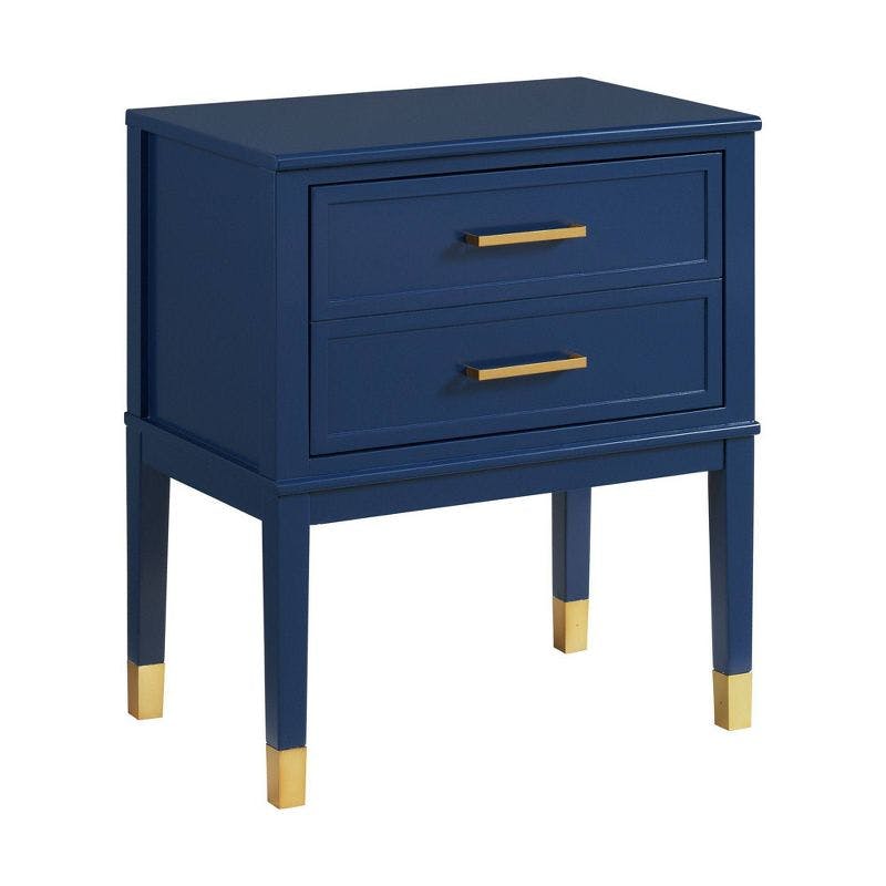 Modern Navy Blue Rectangular Side Table with Gold Accents and Storage