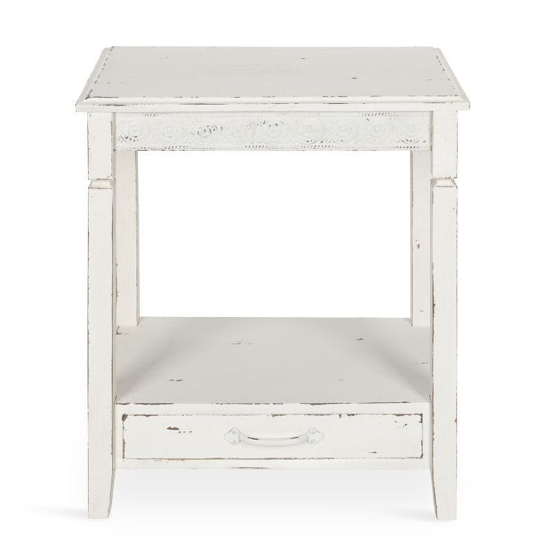 Cottage Charm White Wood Side Table with Storage, 29.91x19.35 in