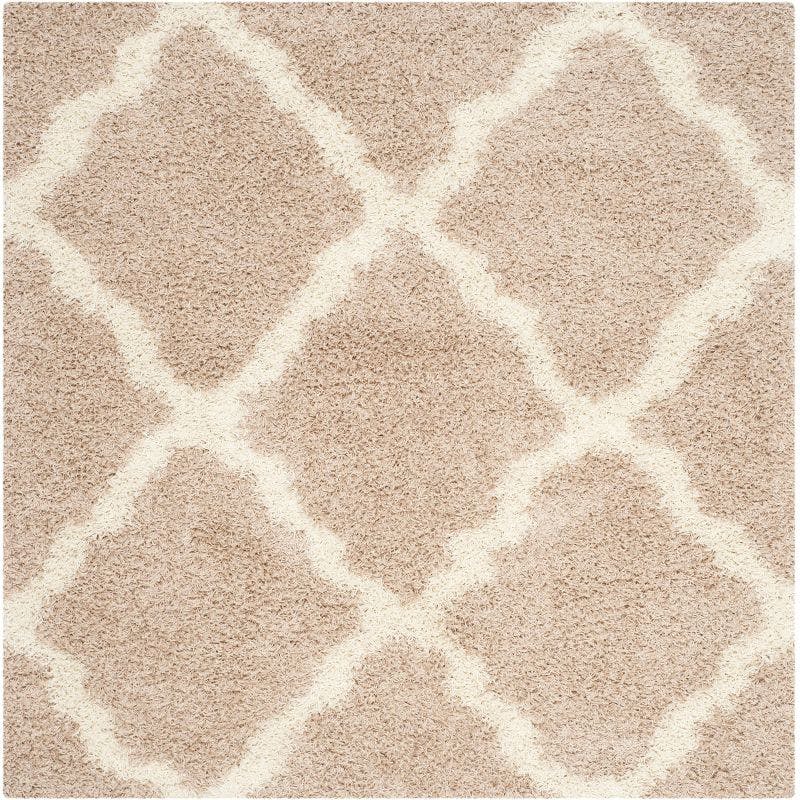 Luxurious Ivory & Beige Shag Square Rug, 8' x 8', Easy Care Synthetic