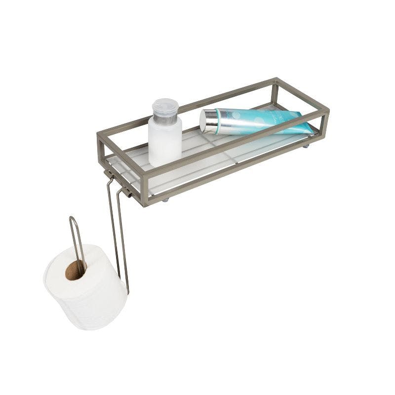 Neutral Angular Metal Wall-Mount Toilet Paper Holder with Storage Tray