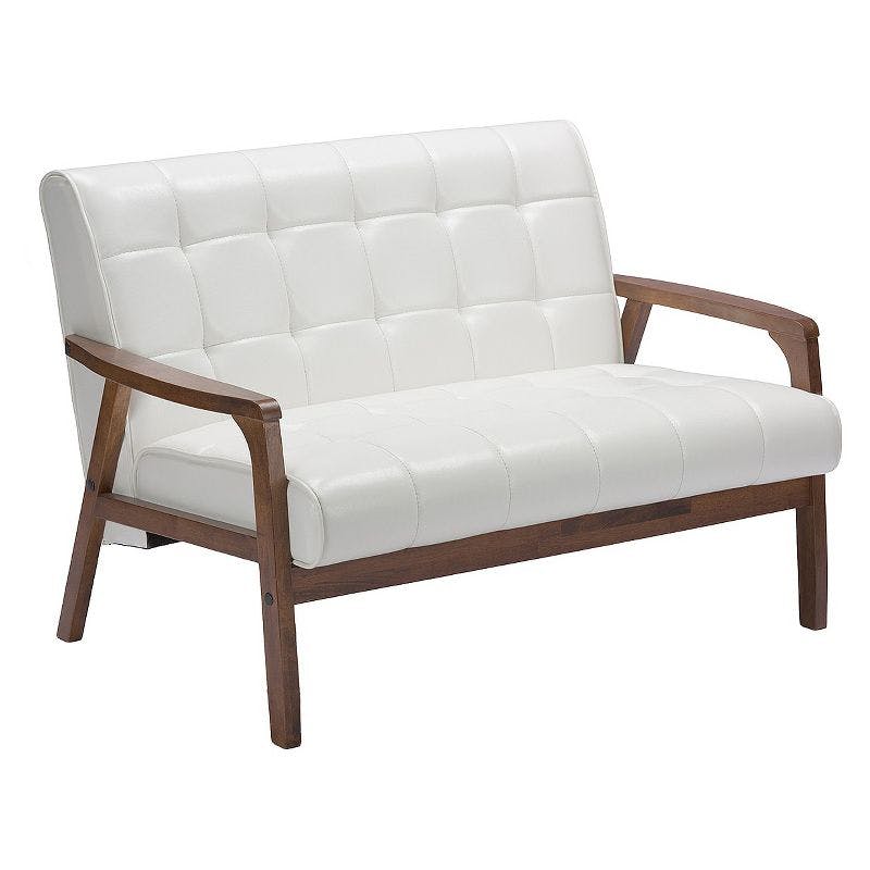 Mid-Century Flared Arm White Faux Leather Loveseat