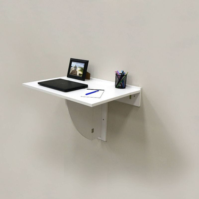 Compact White Wood 30" Wall Mounted Foldable Desk