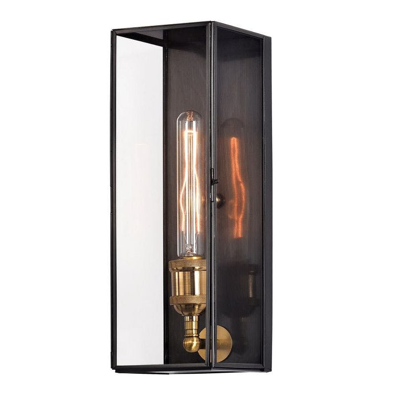 Modern Brass and Bronze Rectangular Outdoor Wall Sconce with Clear Glass