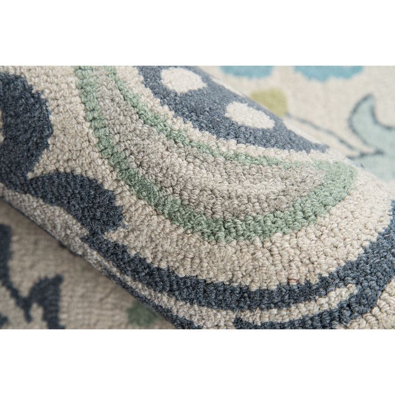 Bellewood Blue Floral Hand-Tufted Wool Rectangular Rug, 2' x 3'