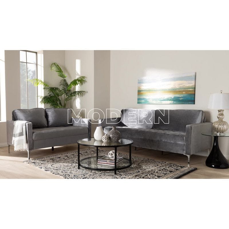 Walnut Wood Dark Brown Faux Leather Tufted Loveseat with Track Arms