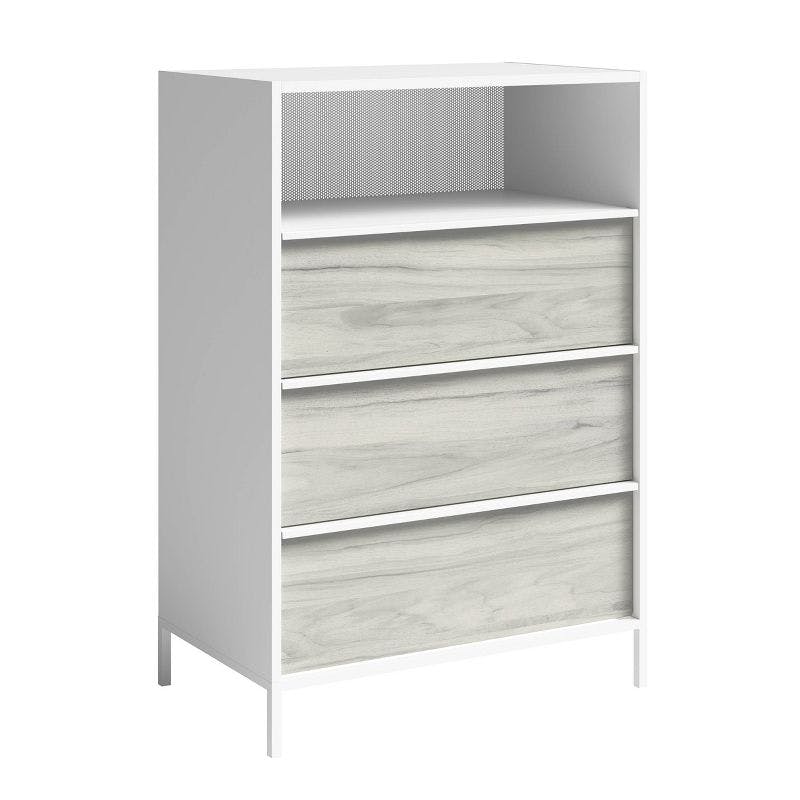 Boulevard White 3-Drawer Chest with Haze Acacia Accents