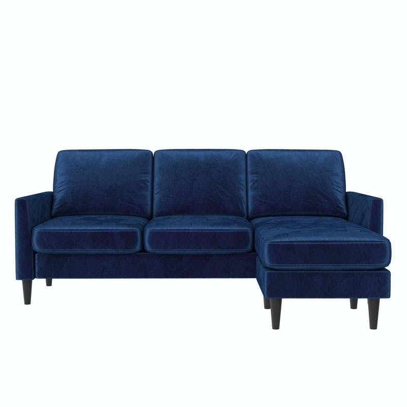 Winston Navy Blue Velvet Sectional Sofa with Ottoman