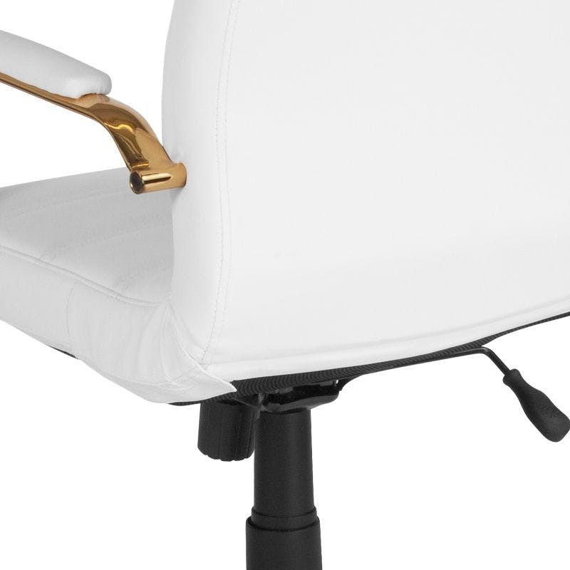 Luxurious Mid-Back White LeatherSoft Swivel Executive Chair with Gold Metal Frame