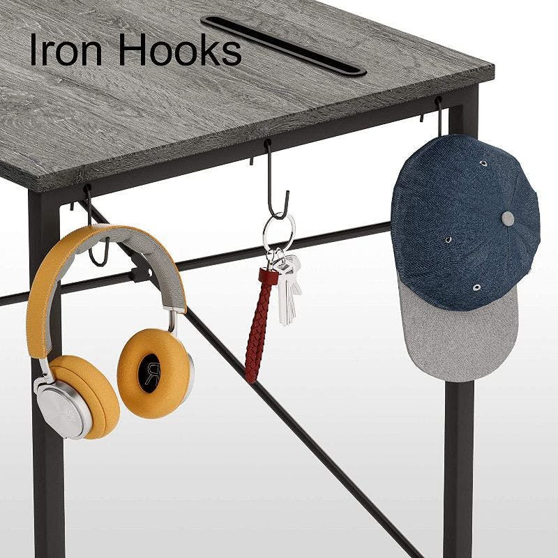 Grey Adjustable Height Computer Desk with Hutch and Headphone Hook