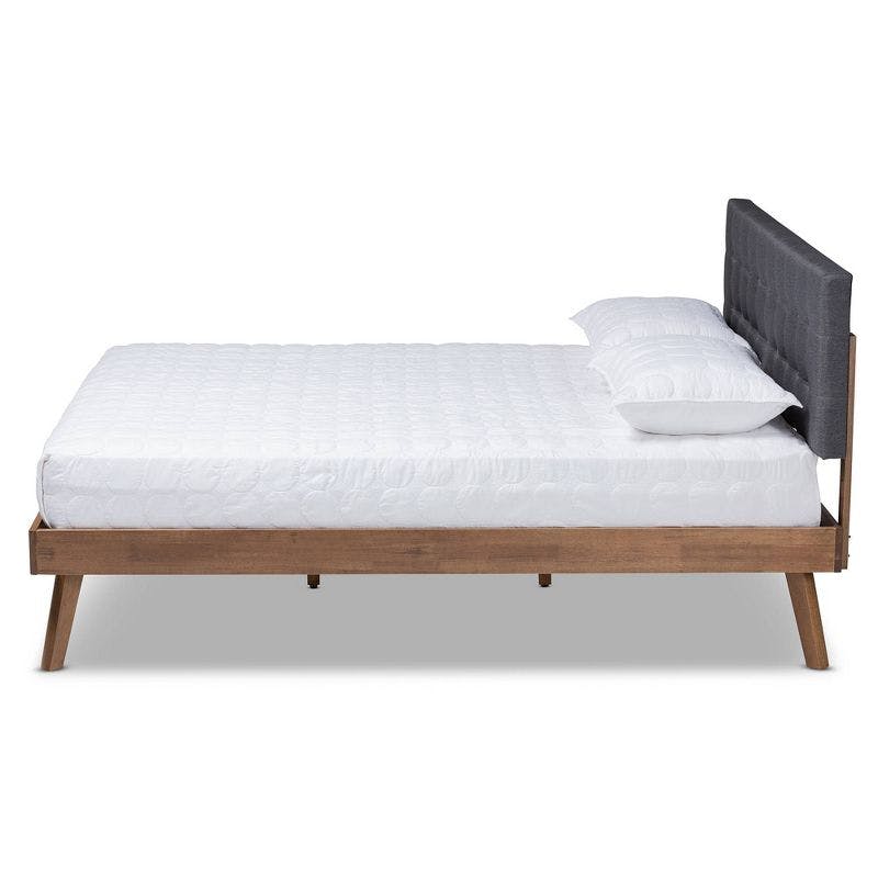 Devan Mid-Century Walnut & Dark Grey Tufted Full Platform Bed