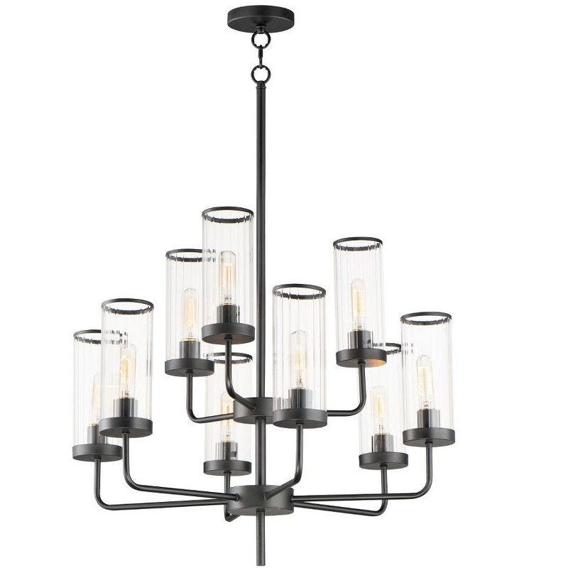 Elegant Black Crystal 9-Light Chandelier with Clear Ribbed Glass Shades