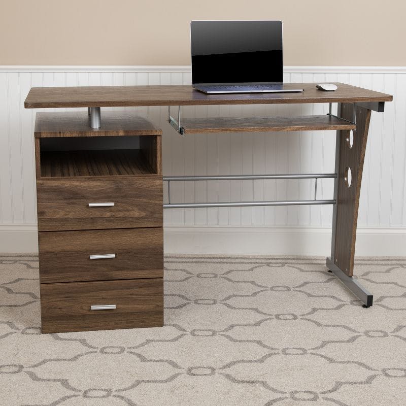 Rustic Walnut Executive Desk with Drawer and Keyboard Tray