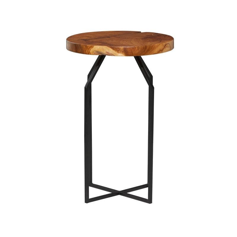 Sophisticated Teak and Iron Round Side Table