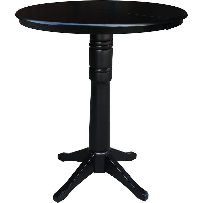 Elegant Round Black Wood Extendable Bar Height Table with Leaf