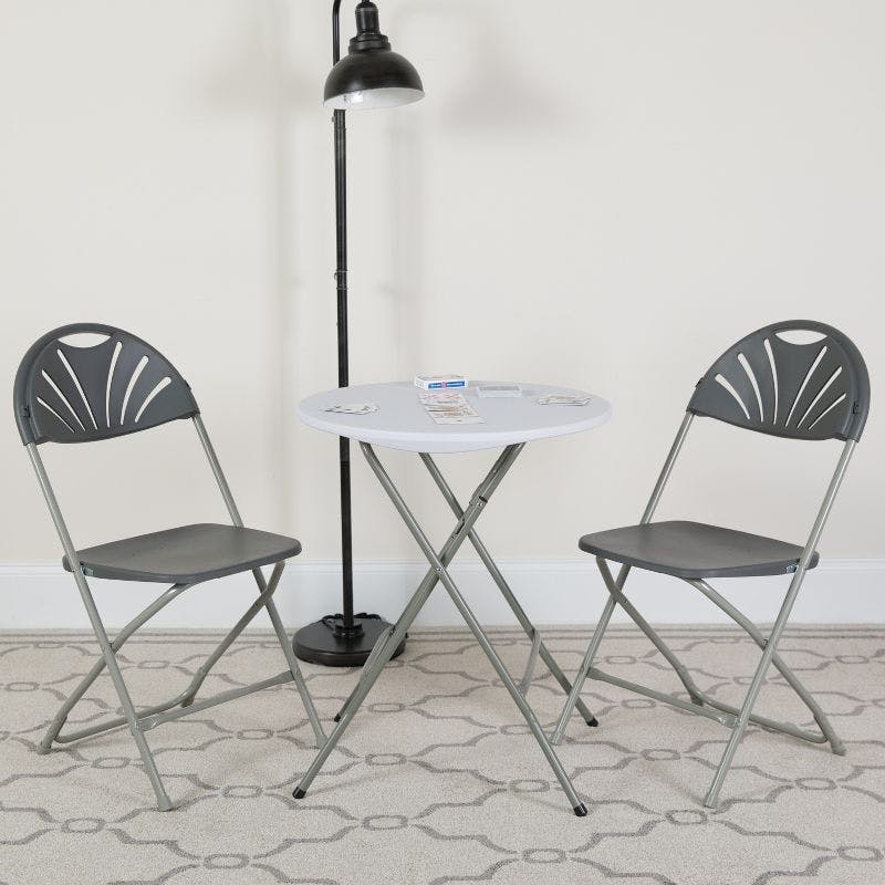 Charcoal Fan Back Plastic Folding Chair Duo, 650 lb. Capacity