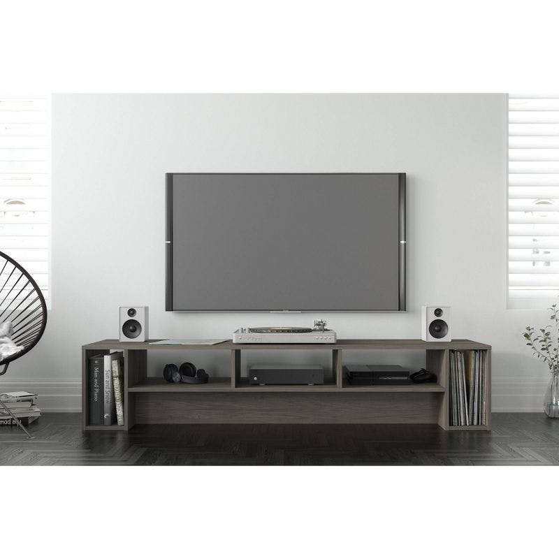 Rustik Bark Grey 72" TV Stand with Open Storage Cubbies