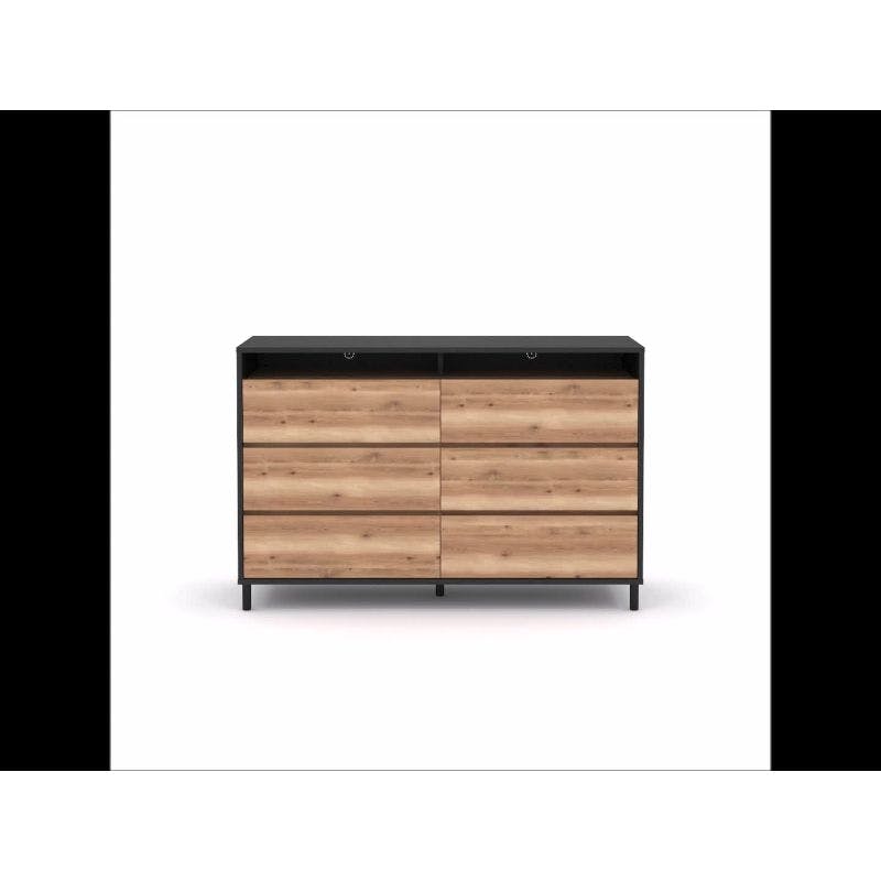 Raven Oak and Timber 6-Drawer Modern Dresser with Metal Accents