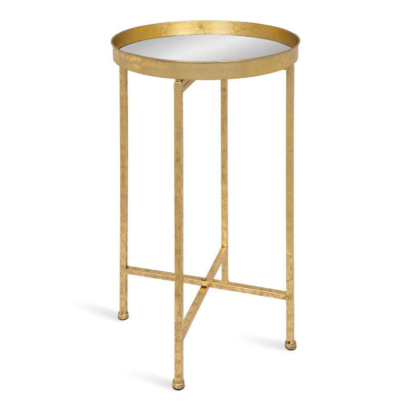 Elegant Gold Metal Round Tray Table with Mirror Top, 25.5"