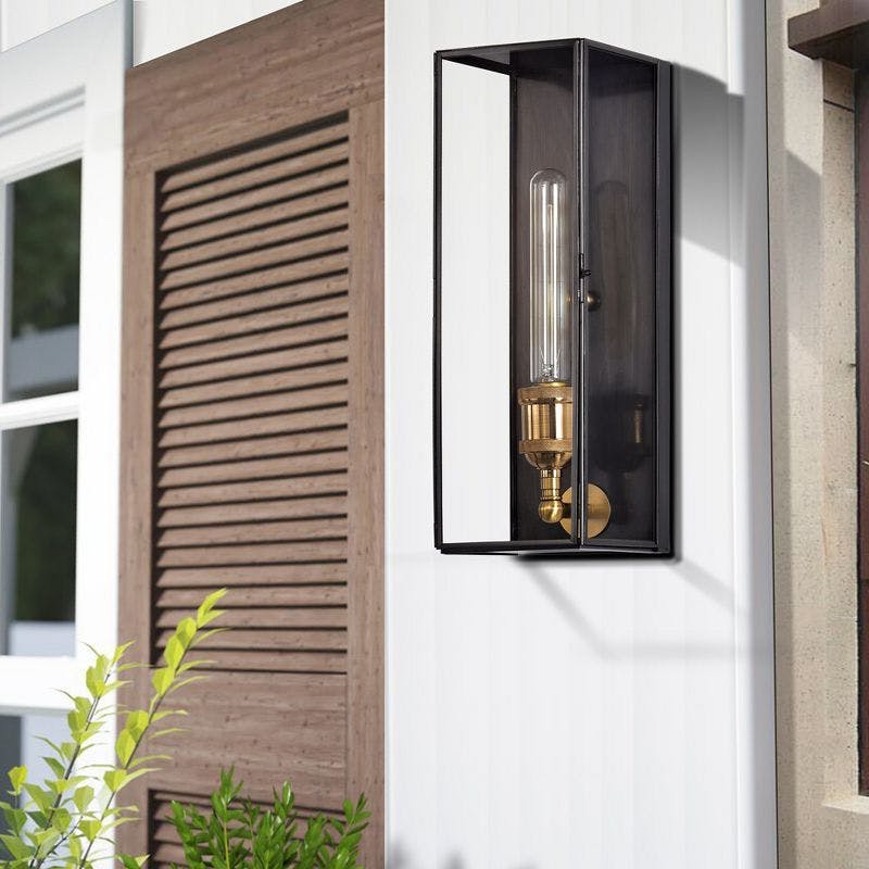 Modern Brass and Bronze Rectangular Outdoor Wall Sconce with Clear Glass