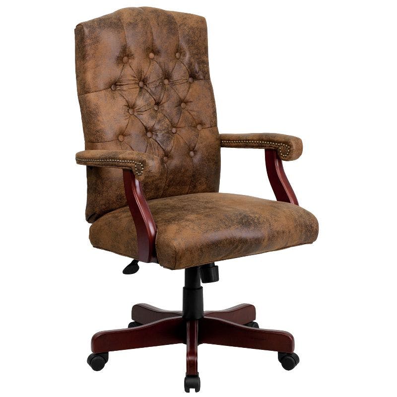 Bomber Brown Microfiber High-Back Swivel Office Chair with Metal Base