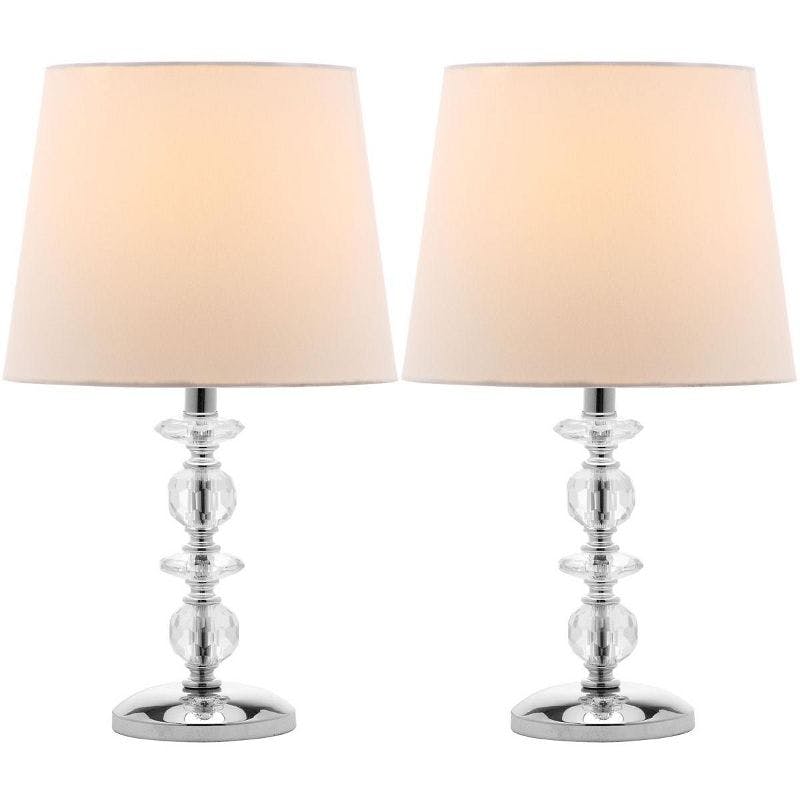 Elegant Derry Crystal Orb Table Lamp Set, Transparent with White Shade